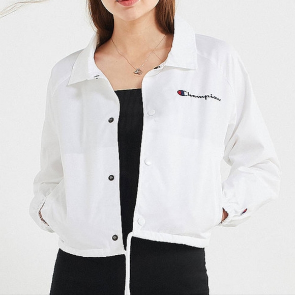 Champion White Cropped Coach jacket - Picture 1 of 8